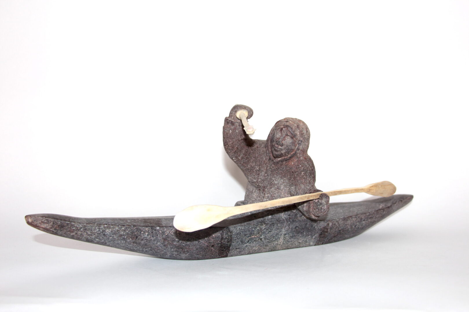 kayak Inuit Art Sculpture in basalt