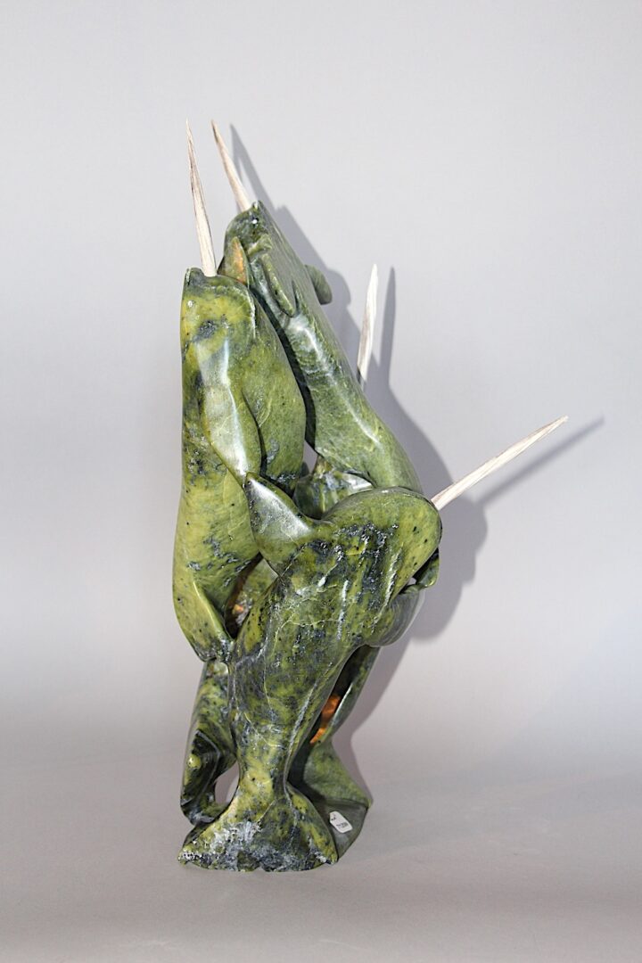 narwhal composition Inuit Art Sculpture in Serpentine