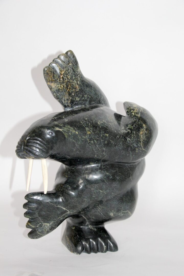 dancing walrus Inuit Art Sculpture in Serpentine