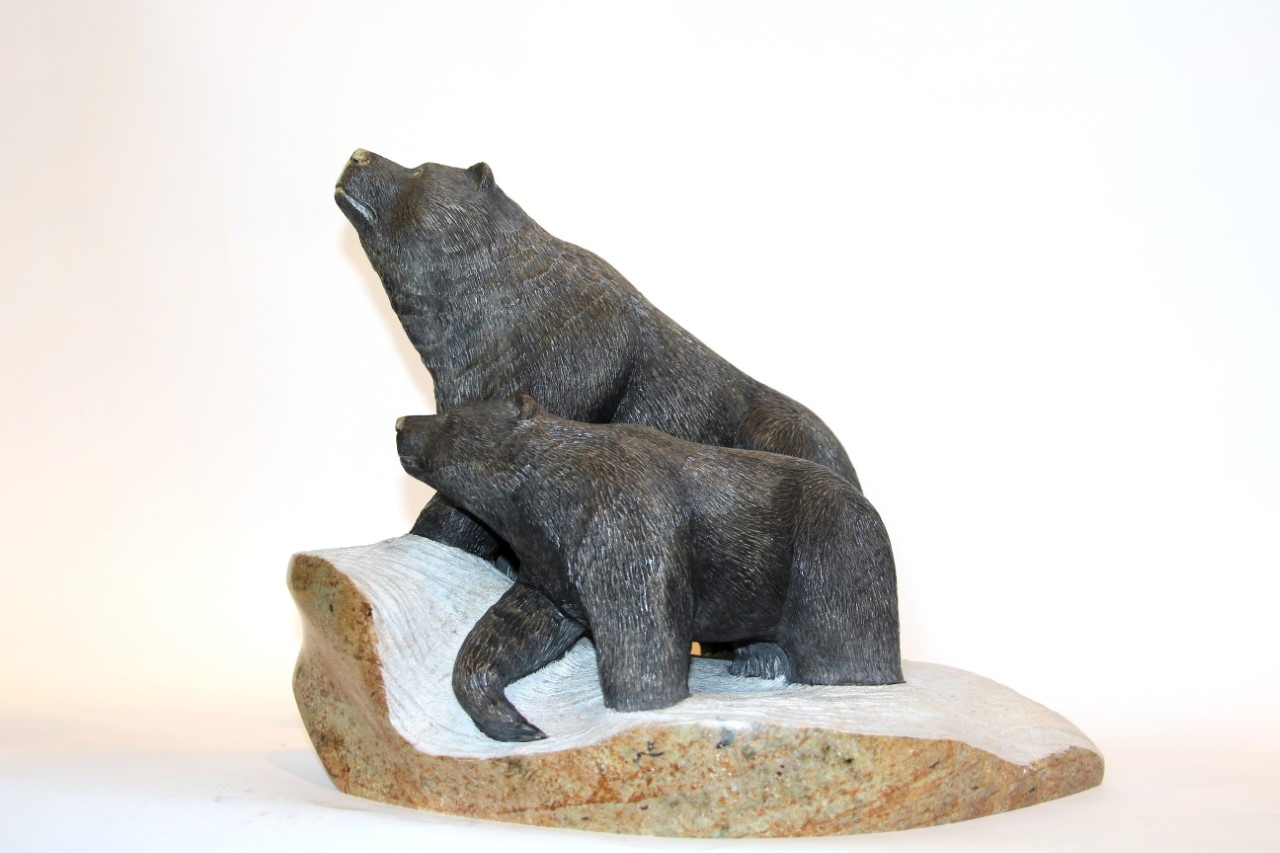 mother bear and cub Iroquois Art Sculpture in soapstone