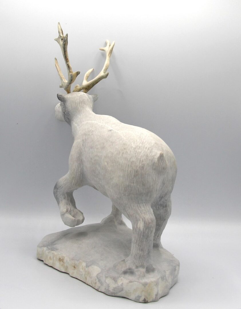 One original Inuit art sculpture hand carved in White Marble by Billy Merkosak ''Caribou 1003823-2