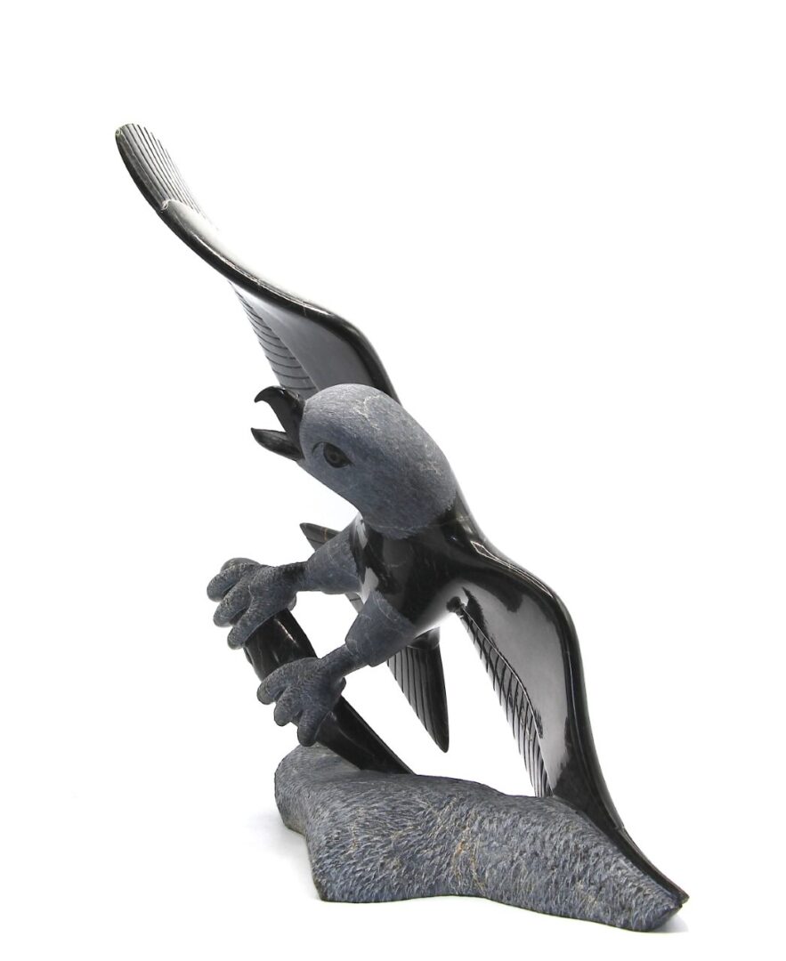 One original Inuit art sculpture hand carved in serpentine by Pits Qimirpik ''Eagle with Fish 836016274-2