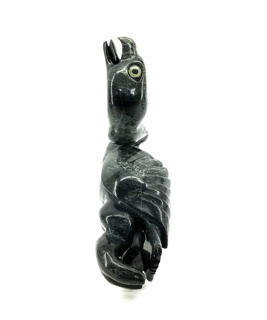 One original inuit art sculpture hand carved by Toonoo Sharky in serpentine ''Goose 69720'' from Cape Dorset, Nunavut.
