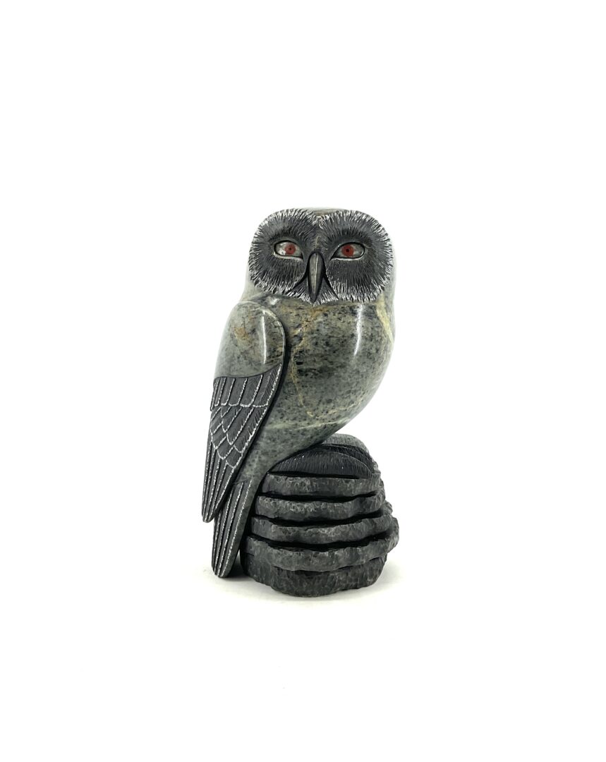 One original Indigenous Owl art sculpture hand carved out of soapstone by Cyril Henry ''Alter Ego'' from Onondaga, Ontario.
