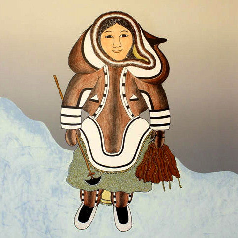 one original inuit print ink woman by Mary puddlât from Cape Dorset, Nunavut