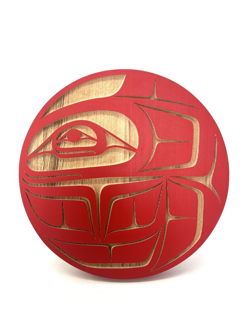 One original hand-carved panel by Nuxalk artist, Nusmata. One salmon panel carved out of cedar wood and acrylic paint.