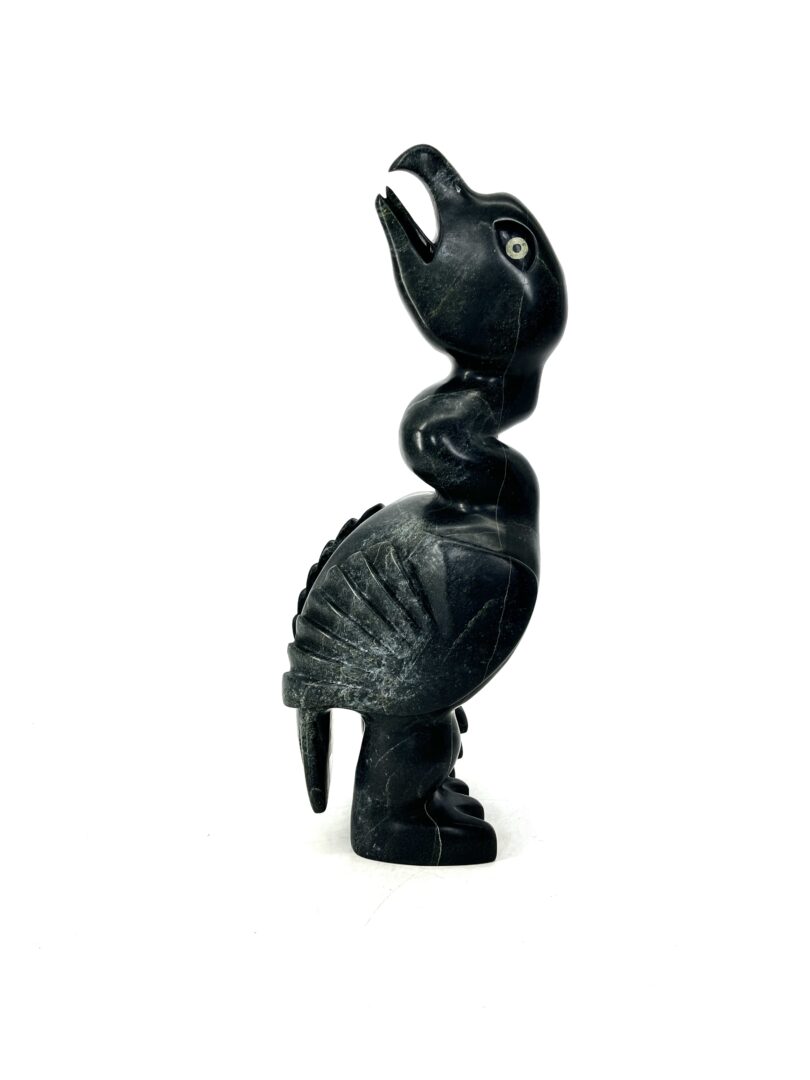 One original hand-carved sculpture by Inuit artist, Toonoo Sharky (RCA). One goose made out of serpentine.