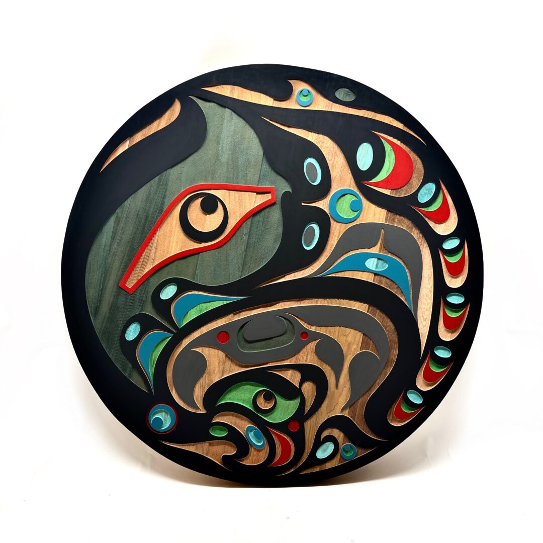 One original hand-carved panel by Kwakwak'wakw artist, Trevor Hunt. One eagle panel carved out of cedar wood and acrylic paint.
