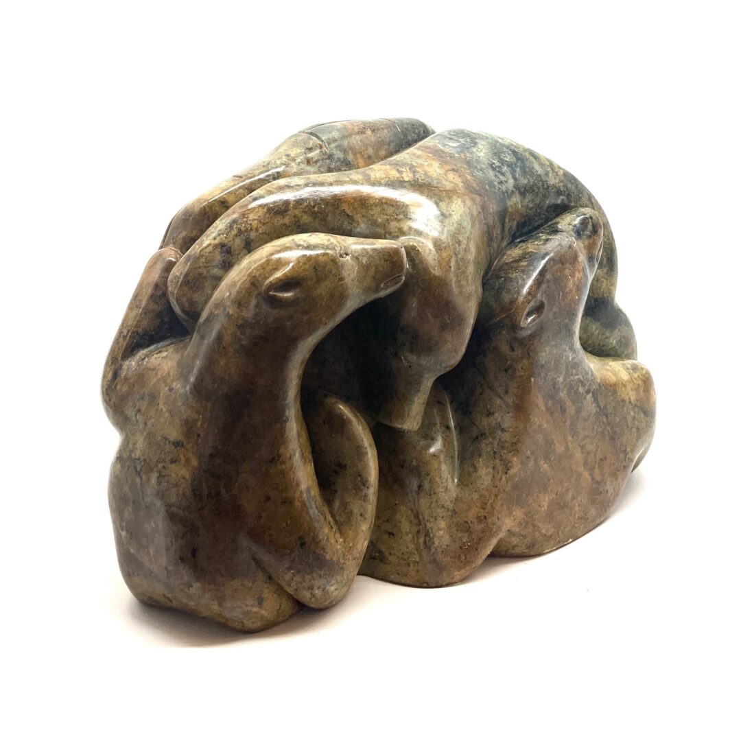 One original hand-carved sculpture by Inuit artist Abraham Anghik Ruben. One composition carved out of soapstone.