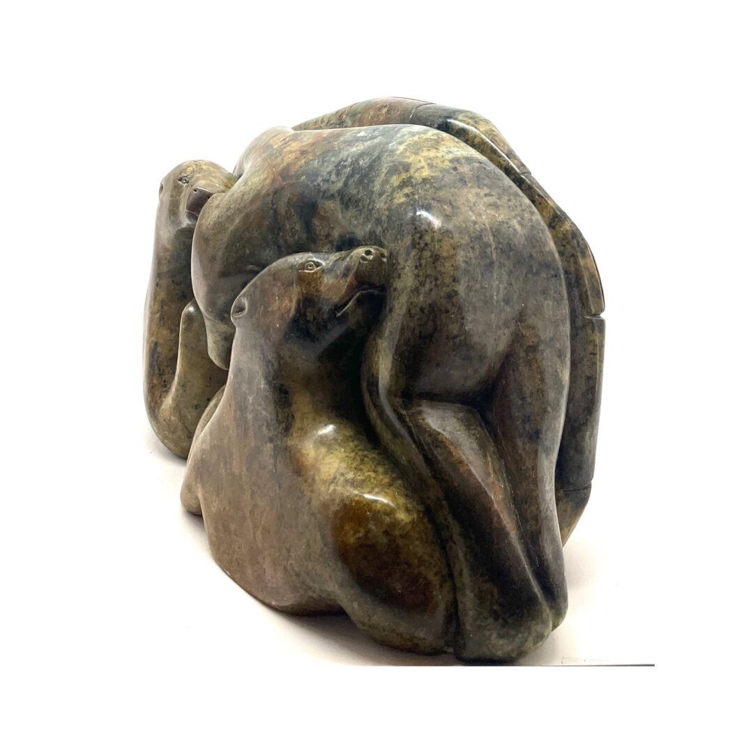 One original hand-carved sculpture by Inuit artist Abraham Anghik Ruben. One composition carved out of soapstone.