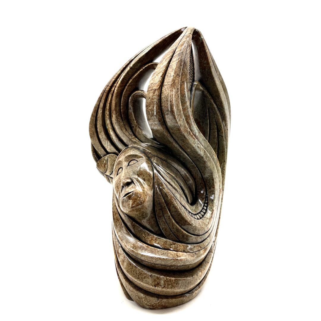 One original hand-carved sculpture by Iroquois artist, Eric Silver. One three sisters piece carved out of soapstone.