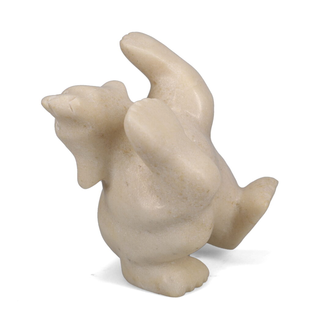 One original hand-carved sculpture by Inuit artist Ottokie Samayualie. One Dancing Bear carved out of marble.