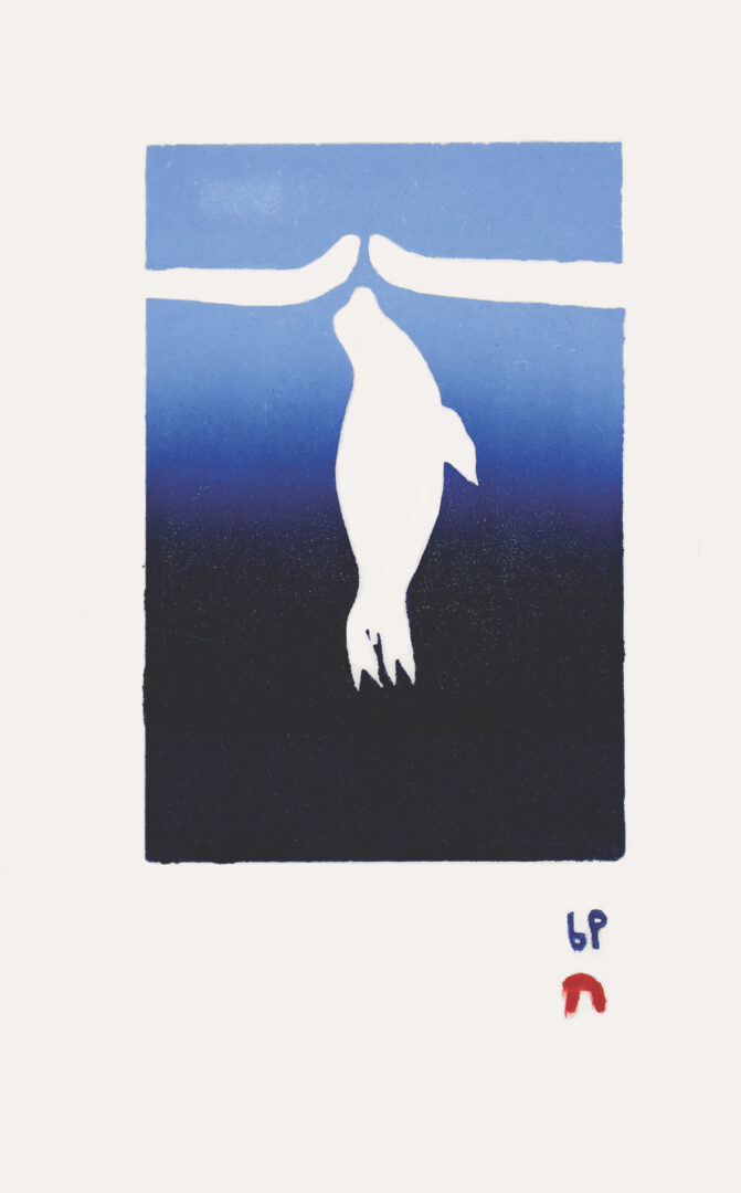 One original linocut by Inuit artist, Matthew Flaherty. One limited edition print of a seal at a breathing hole.
