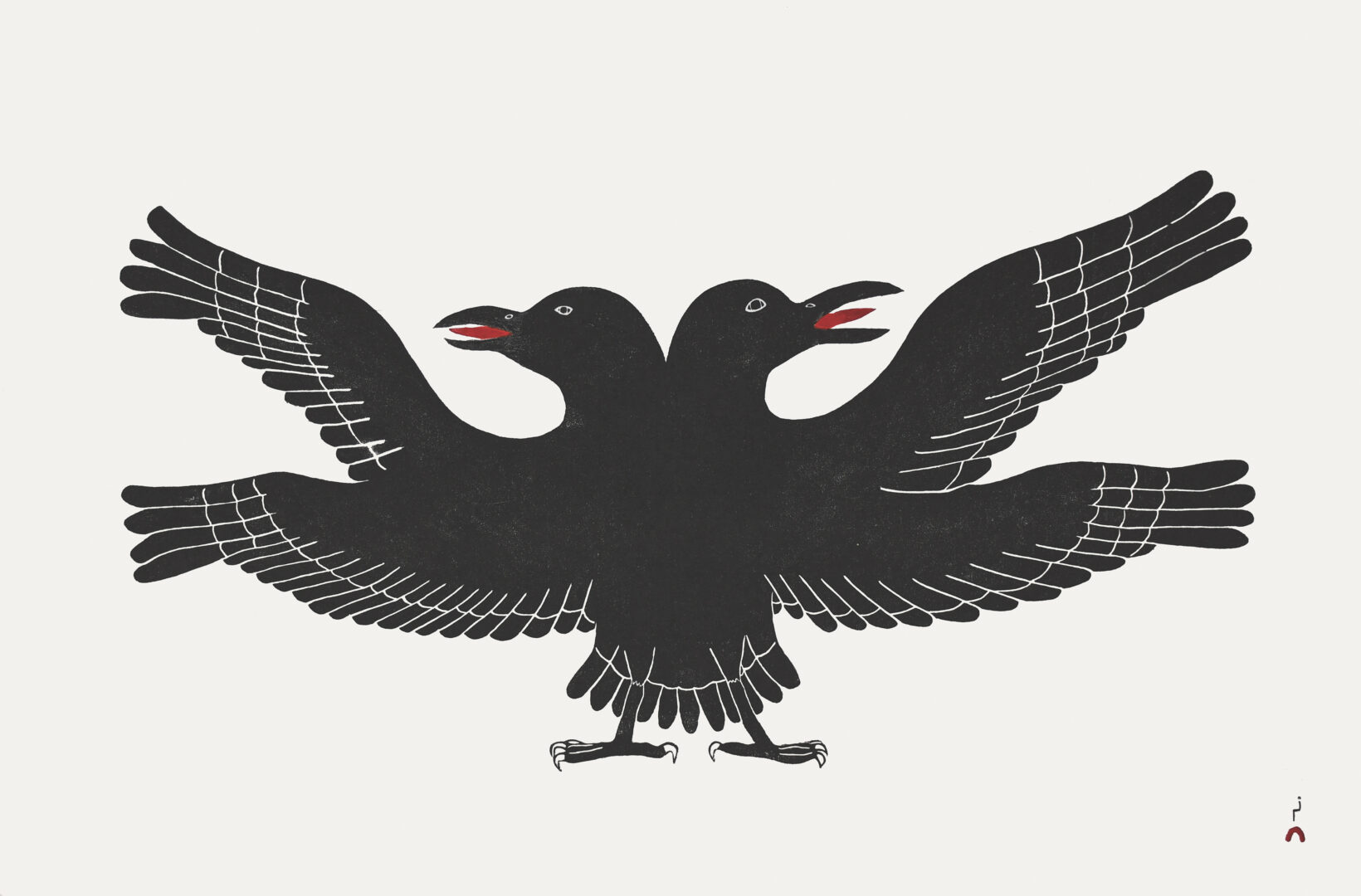 One original Stoneut & Stencil by Inuit artist Matthew Flaherty. One limited edition print of a raven with two heads