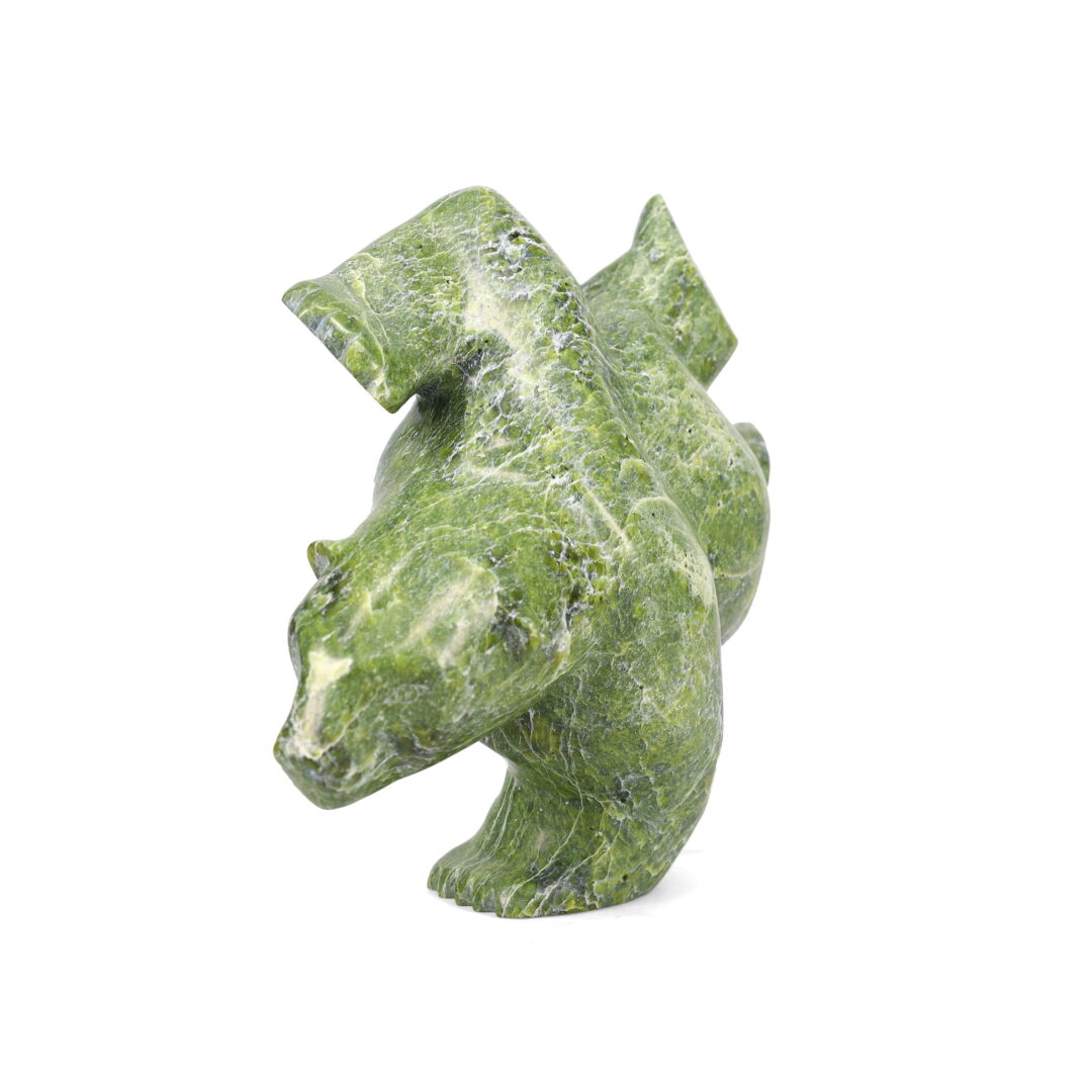 One original hand-carved sculpture by Inuit artist Matthew Flaherty. One dancing bear carved out of serpentine.