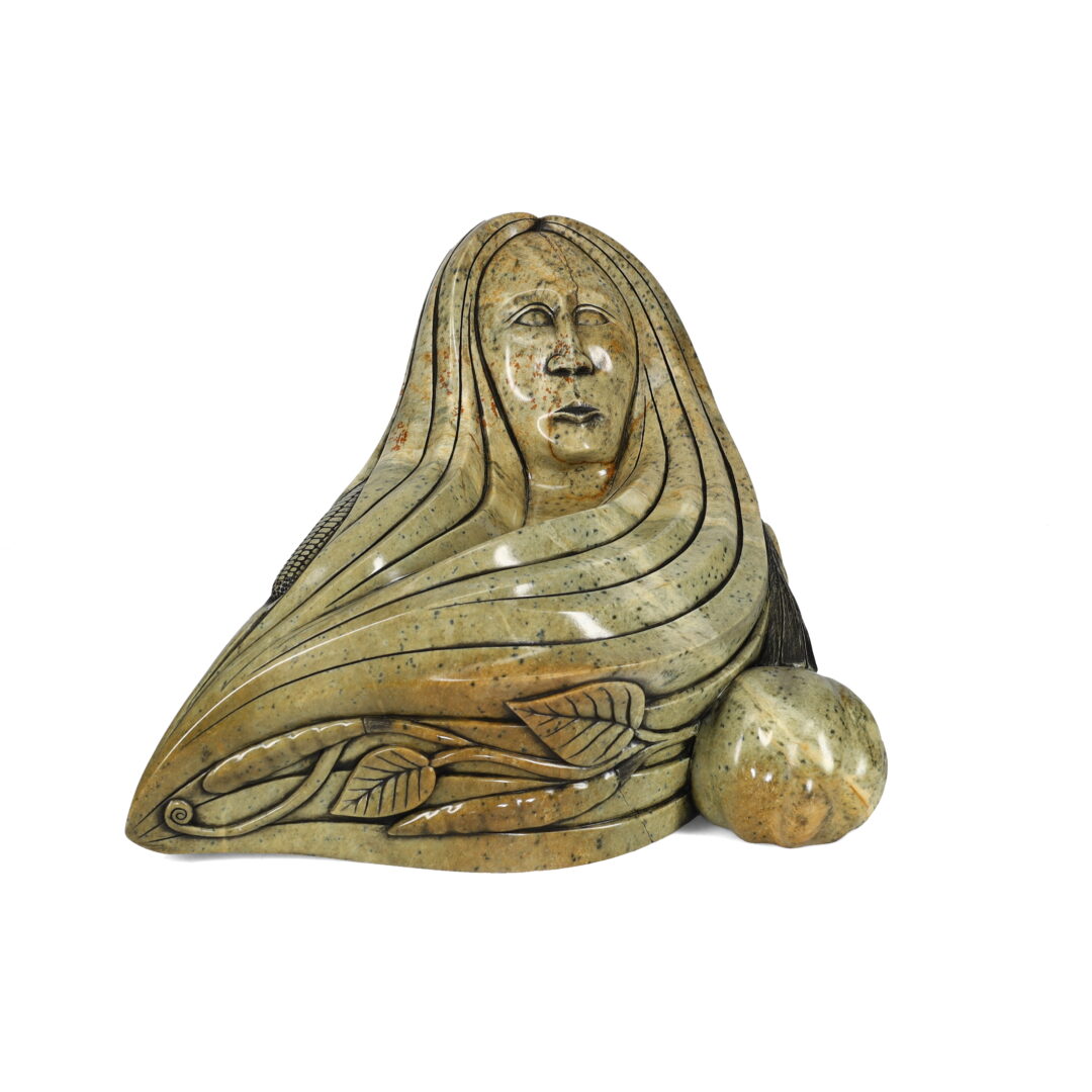 One original hand-carved sculpture by Oneida artist, Eric Silver. One three sisters sculpture carved out of soapstone.