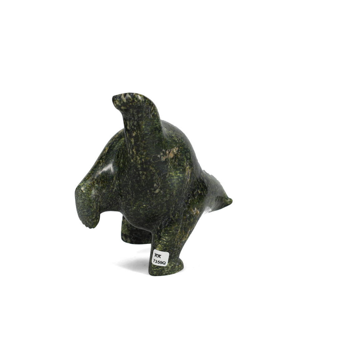 One original hand-carved sculpture by Inuit artist, Etidloie Adla. One diving bear carved out of serpentine.