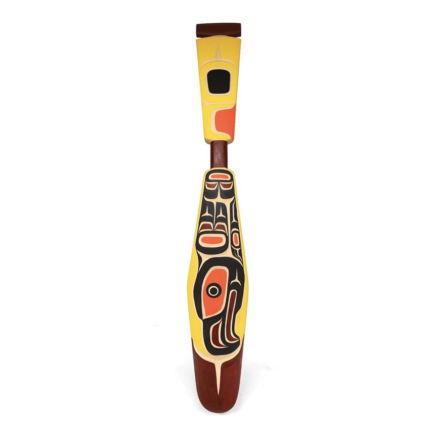 One original hand-carved sculpture by Kwakwaka’wakw artist, Peter Smith One eagle paddle carved out of serpentine.