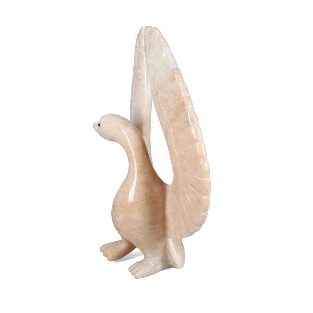 One original hand-carved sculpture by Inuit artist, Johnnysa Mathewsie. One goose carved out of marble.