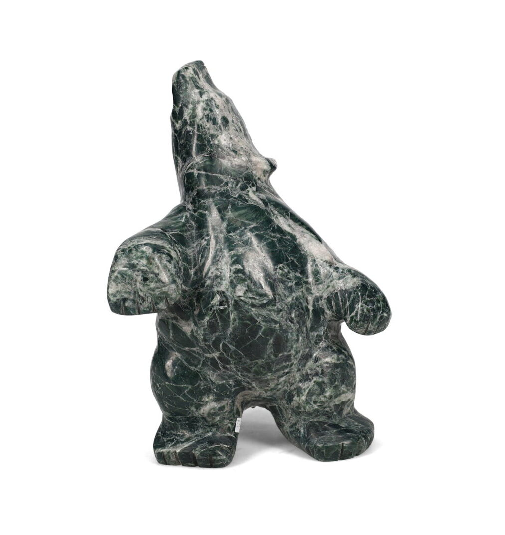 One original hand-carved sculpture by Inuit artist, Johnny Papigatok. One dancing bear carved out of serpentine.