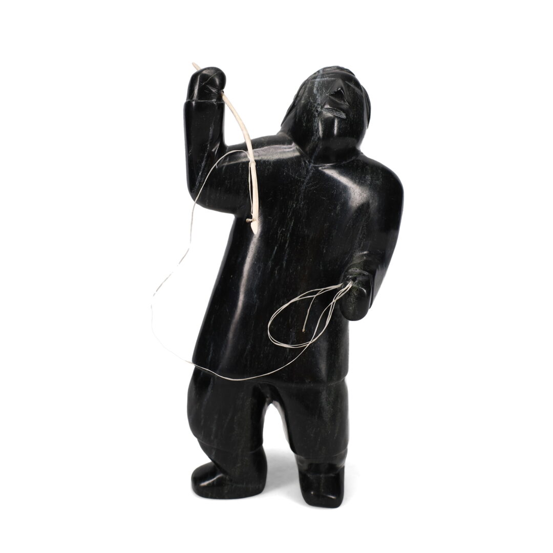 One original hand-carved sculpture by Inuit artist, Pitsulak Qimirpik. One hunter carved out of serpentine.