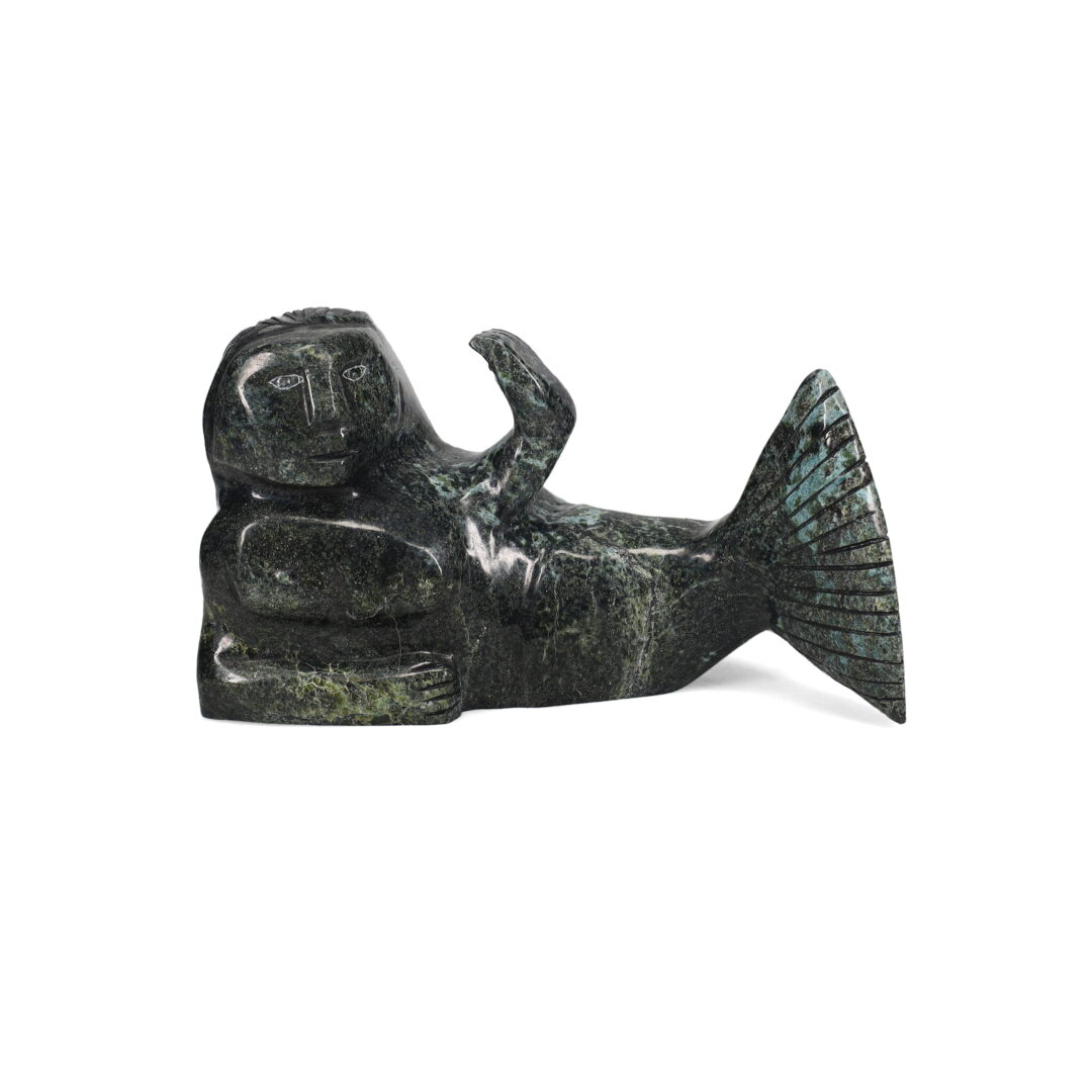 One original hand-carved sculpture by Inuit artist, Pitseolak Pootoogook. One Sedna carved out of serpentine.