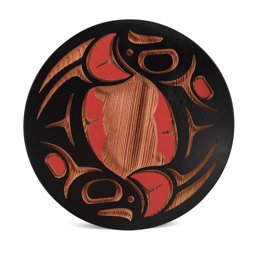 One Original hand-carved Salmon Panel by Namgis First Nation artist Jamin Zurski. One salmon panel carved out of cedar wood