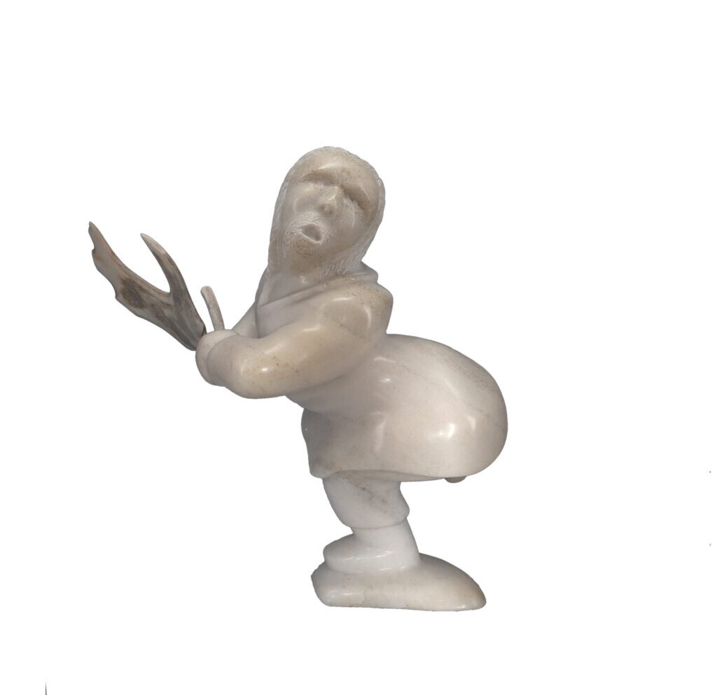 One original hand-carved sculpture by Inuit artist, Mathewsie Ashevak. One drum dancer carved out of marble.