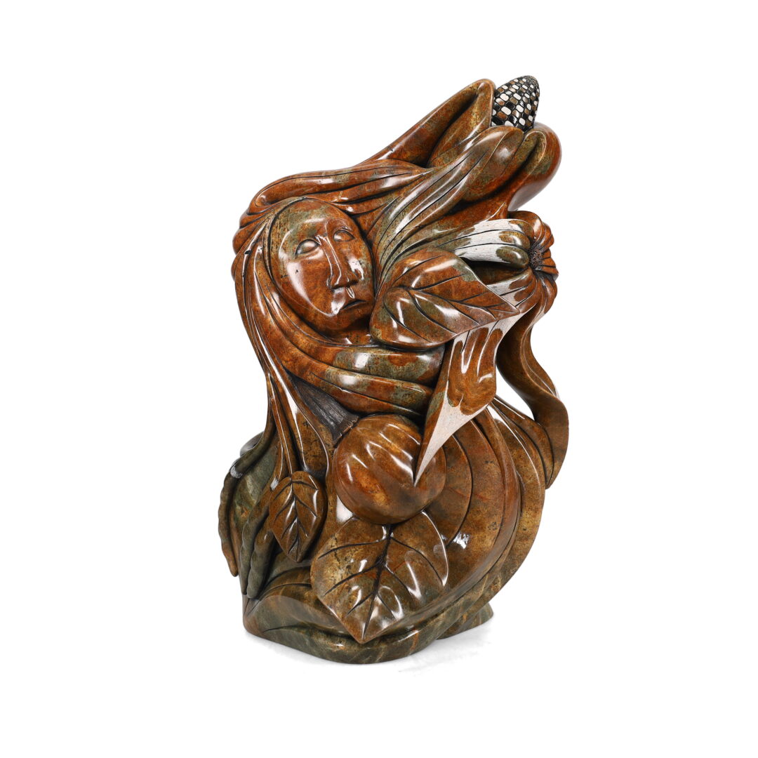 One original hand-carved sculpture by Iroquois artist, Eric Silver. One Three sisters composition carved out of soapstone.