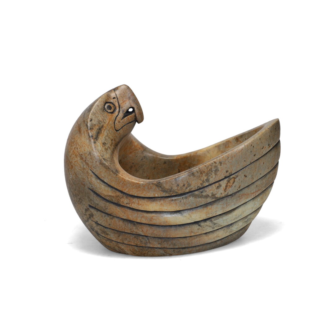 One original hand-carved sculpture by Iroquois artist, Vince Bomberry. One eagle bowl carved out of soapstone.