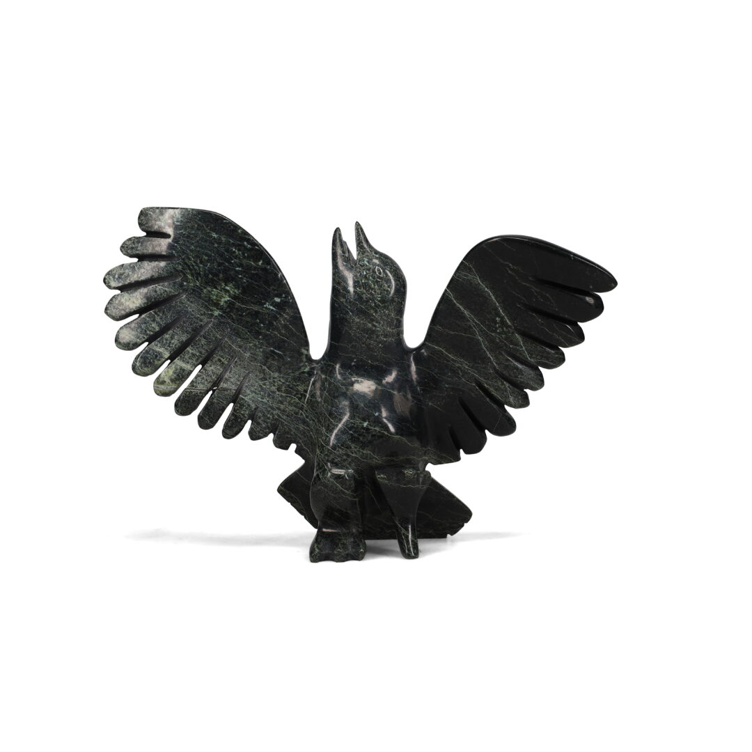 One original hand-carved sculpture by Inuit artist, Sam Akesuk. One dancing bird carved out of serpentine stone.