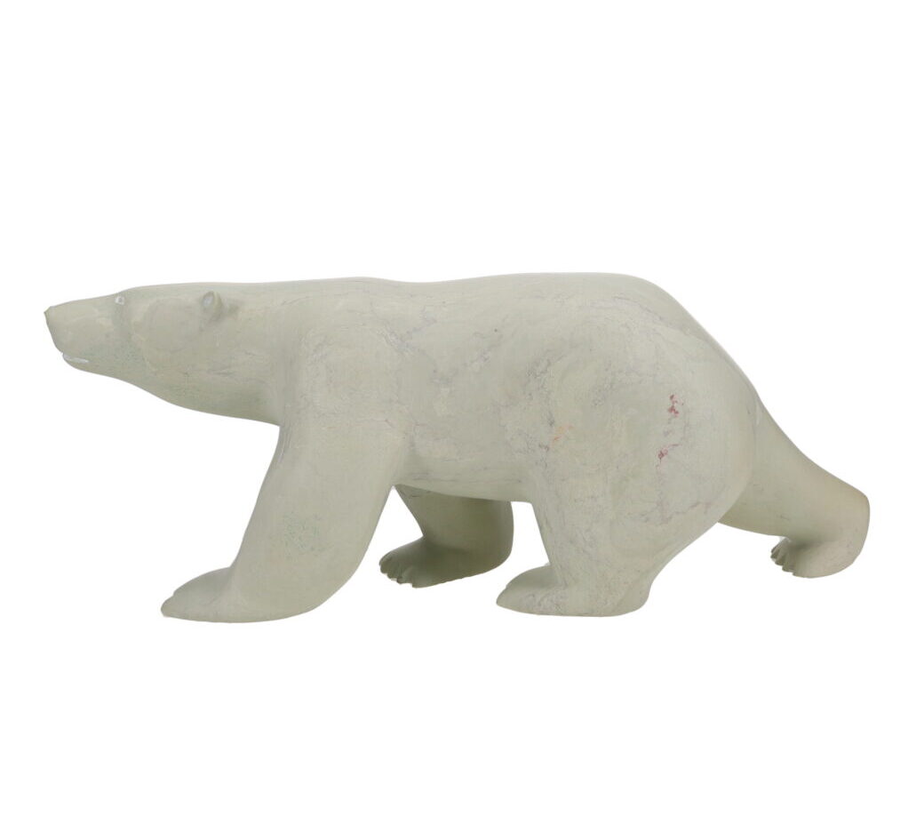 One original hand-carved sculpture by Inuit artist, Koomatuk Sapa Curley. One diving bear carved out of marble.